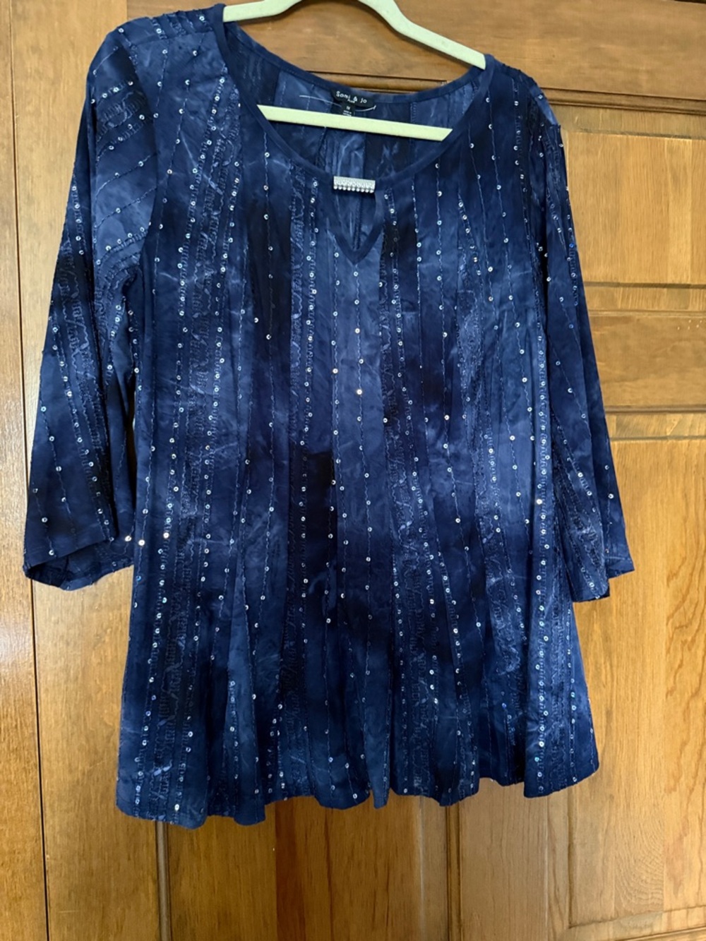 Sami & Jo Navy Blue Sequin-Striped Blouse